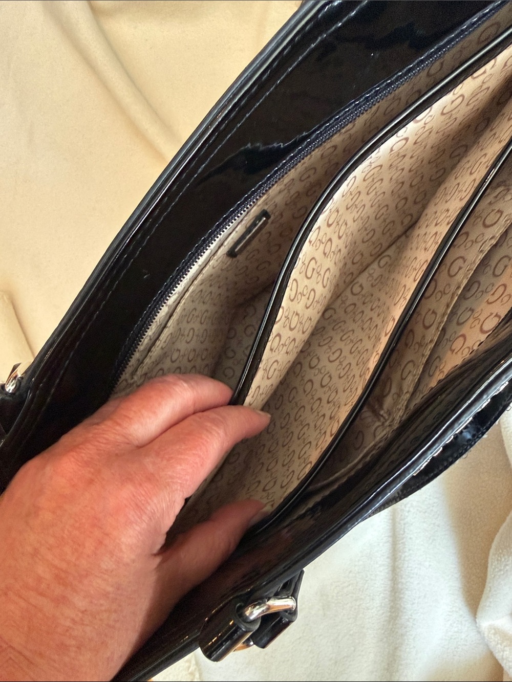 GUESS Black Patent Shoulder Tote - Picture 6 of 10